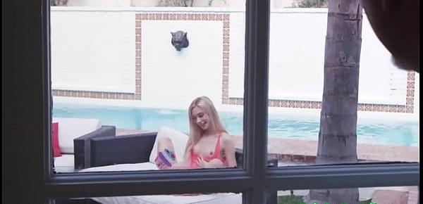  Young blonde granddaughter Chanel Shortcake banged hard by grandfather outdoor